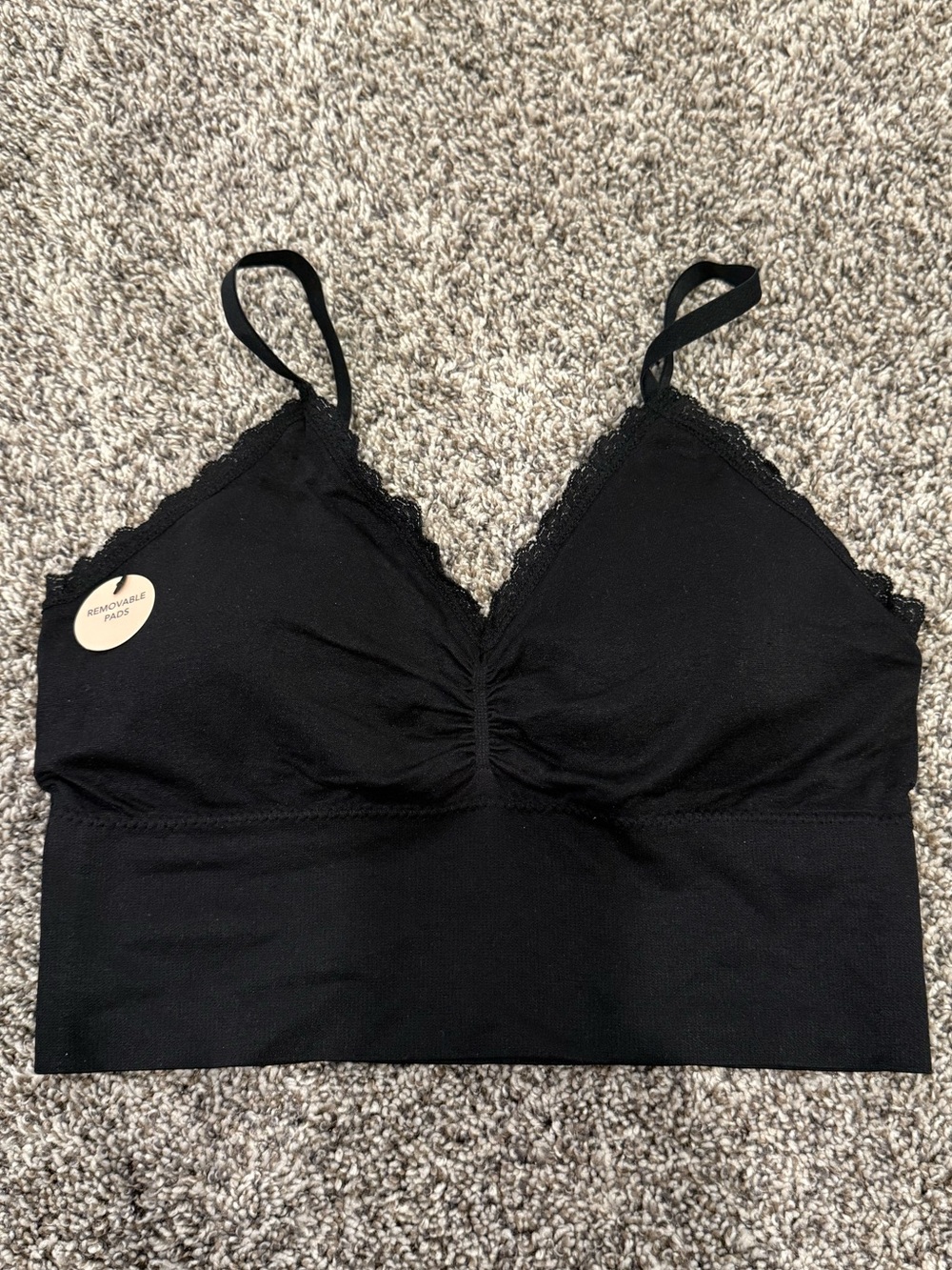 Comfort by Real Black Seamless Lace Bralette Removable Pads Size Large
